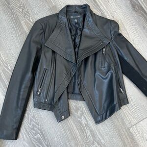 INC black 100%  Leather Jacket